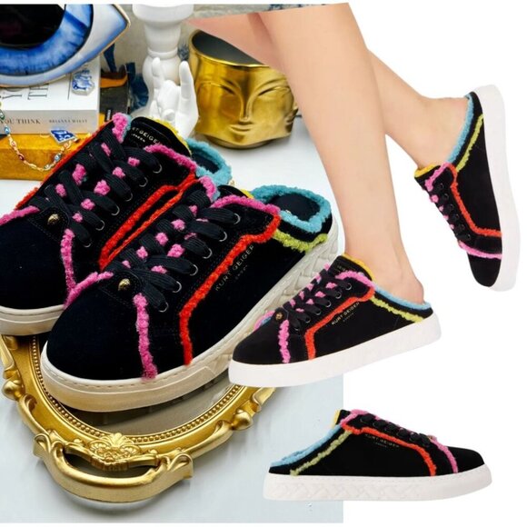 🆕 KURT GEIGER LONDON 🧿 NWOT Kensington Cupsole Mule Sneaker, Black Multi - 38 - Picture 1 of 13